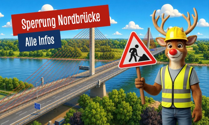 Rentier als Bauarbeiter vor Nordbrücke