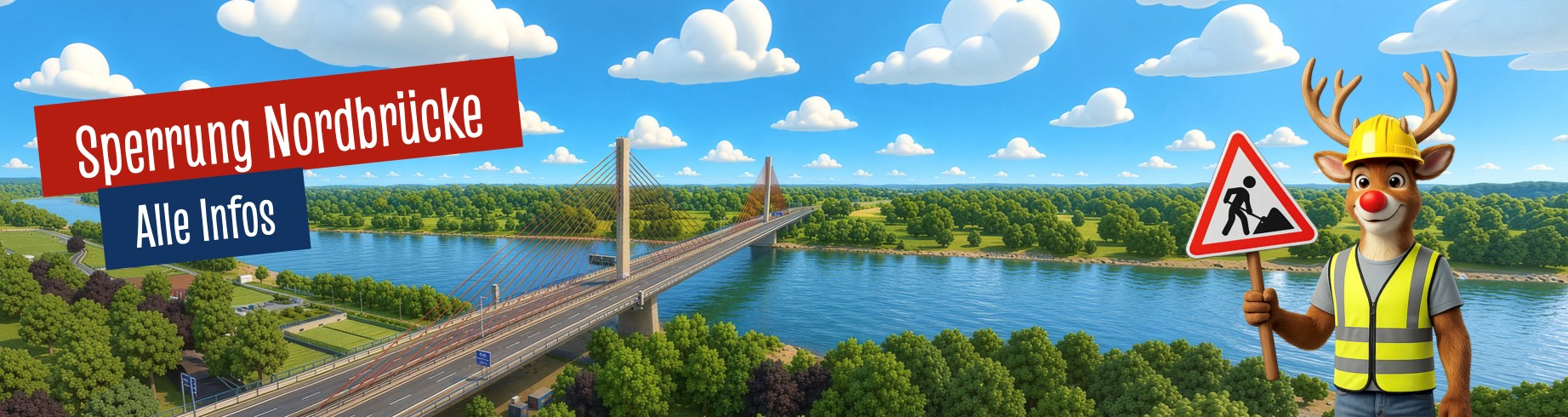 Rentier als Bauarbeiter vor Nordbrücke
